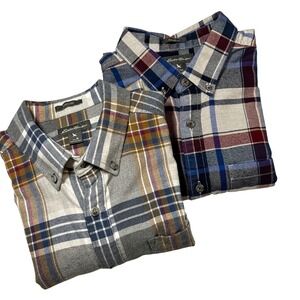Eddie Bauer Mens M Plaid Flannel Shirt Long Sleeve Button‎ Down Lot of 2